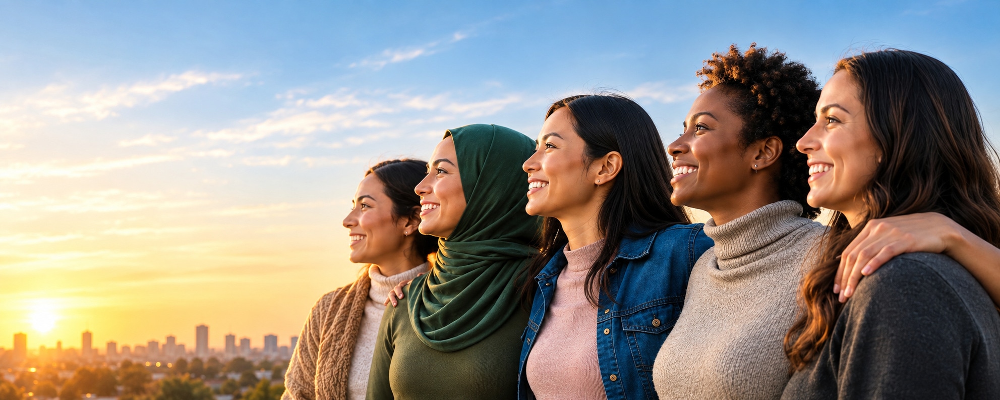 A group of women standing together, smiling